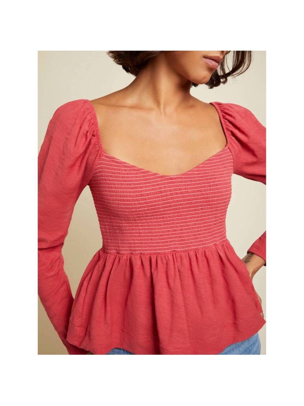 Nation LTD Zoie Red Pima Cotton Babydoll Tee Top Small